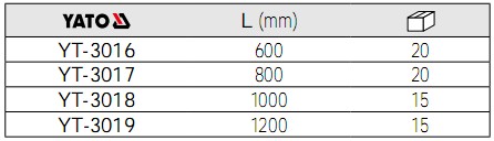 鋁制水平尺YT-3016,YT-3017,YT-3018,YT-3019的參數(shù).
