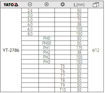 YATO螺絲批YT-2786的參數(shù).